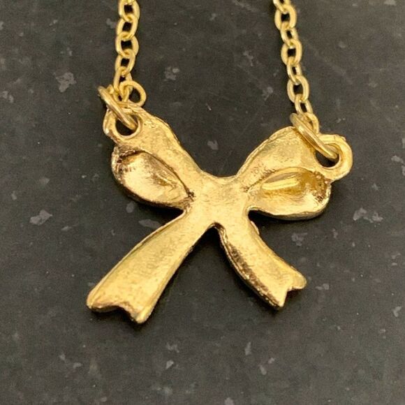 Holly Bow Pendant Necklace – Gold Tone CZ Sparkle for Teens & Tweens - Picture 5 of 10